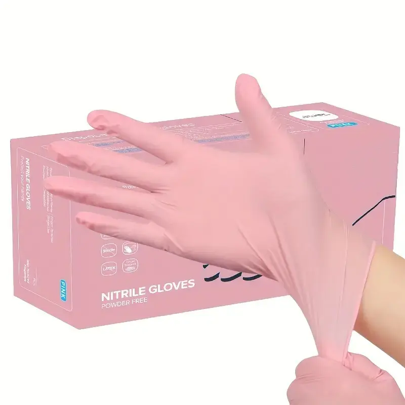 Pink Disposable Gloves Latex & Powder Free Non-Sterile Nitrile Gloves for Cleaning Esthetician Cooking Hair Dye 20/50/100Count