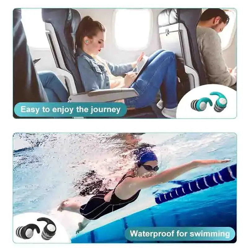 Soft Silicone Earplugs with Noise Cancellation, Waterproof, Comfortable To Wear, Suitable for Sleeping and Swimming