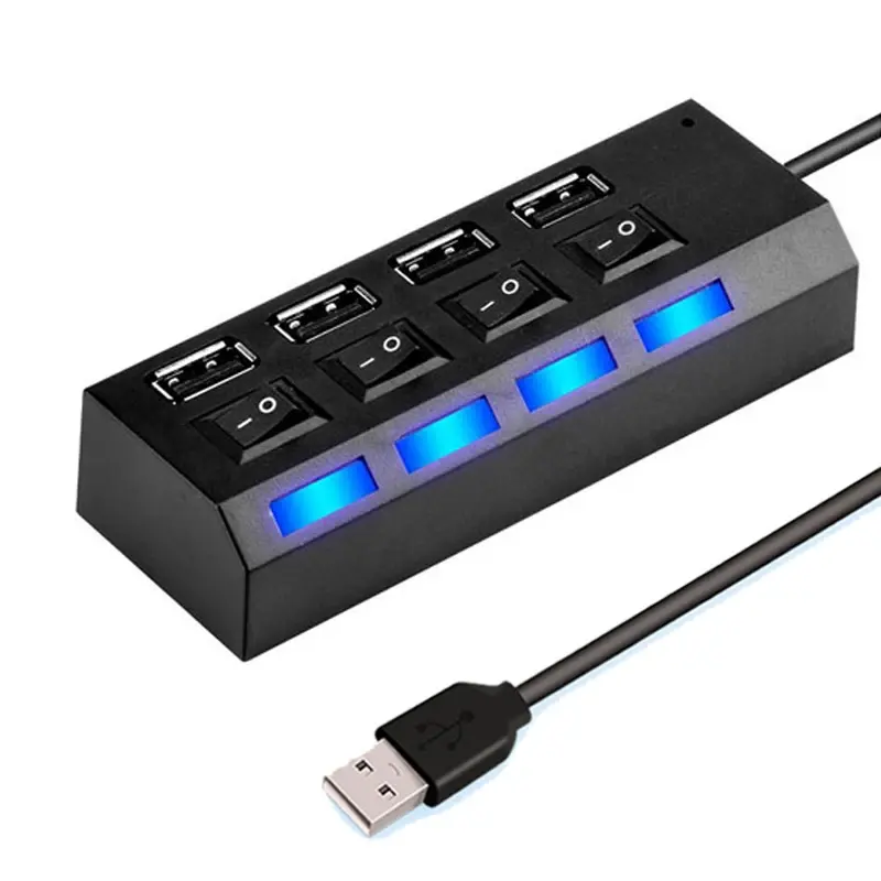 Multi USB Splitter with LED Light Switch for PC Laptops, Hi-Speed 4/7 Port USB HUB 2.0 Adapter Extender Reads Stable Data