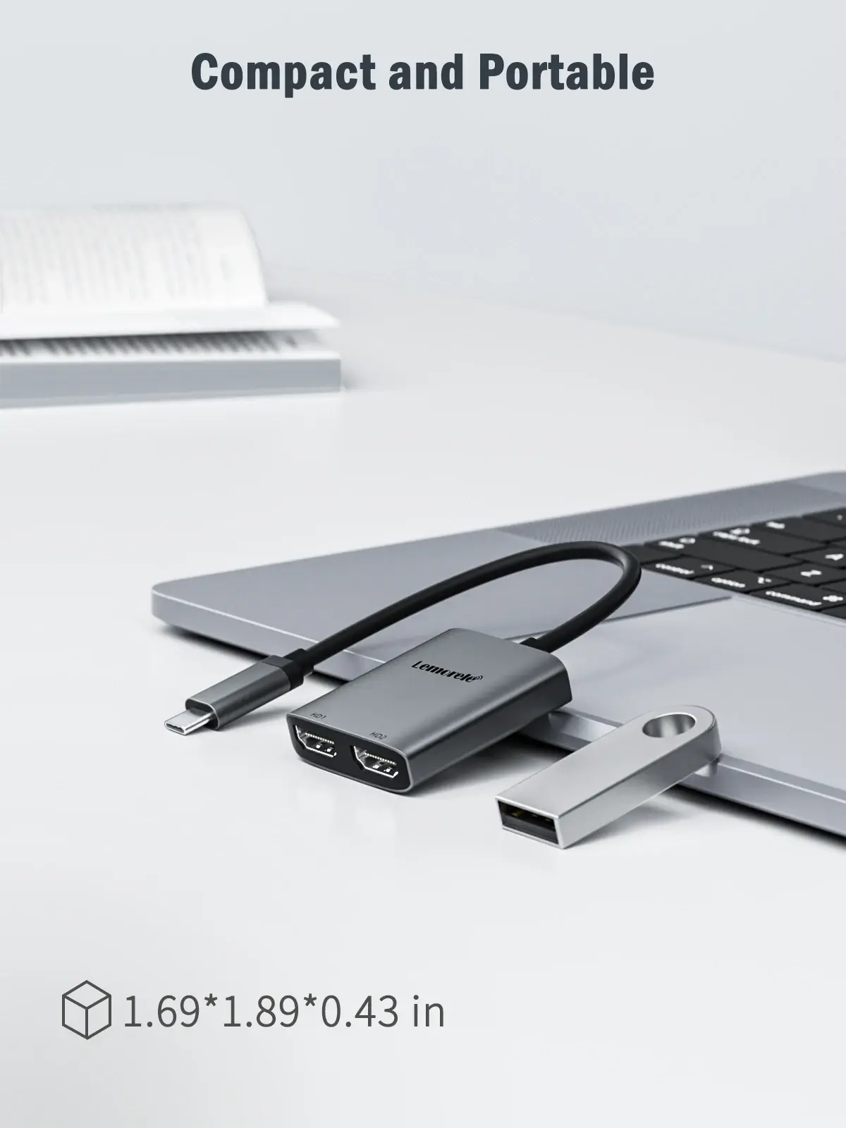 For Macbook Laptop Mobile Computer,Lemorele 2-Port USB C Hub to Dual HDMI 4K 60HZ Dual Screen Expansion Type C Docking Station