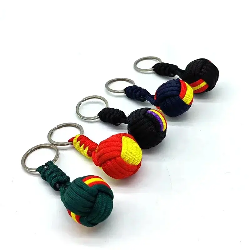 Militar Parachute Woven Rope Ball Chaveiro Lanyard Key Ring Monkey Fist Key Chains, Outdoors Survival Tool Jewelry