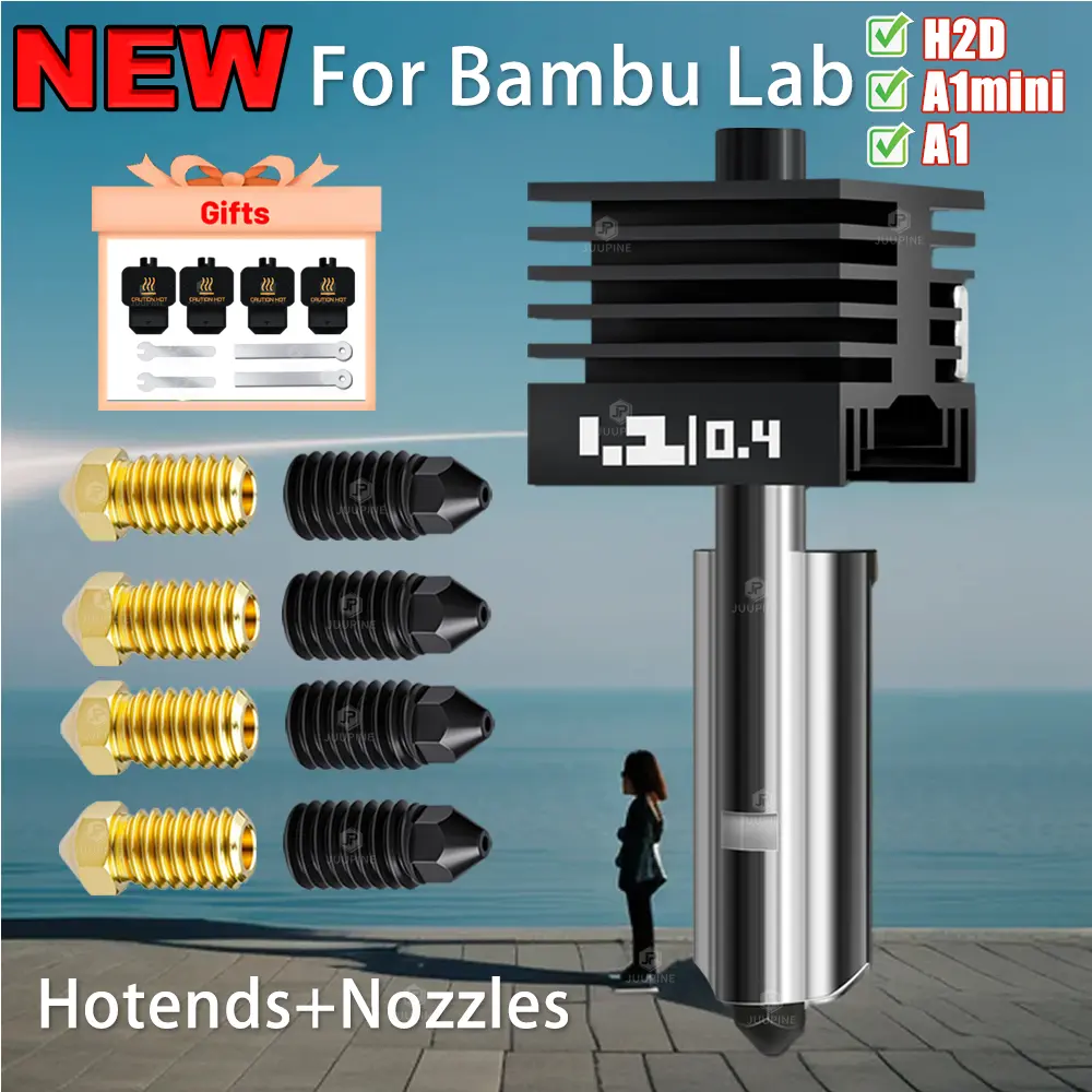 Replaceable For Bambu Lab H2D Hotend Kit with 0.2/0.4/0.6/0.8mm Hardened steel Nozzle Replace Hotend Kit For Bambu Hotend kit