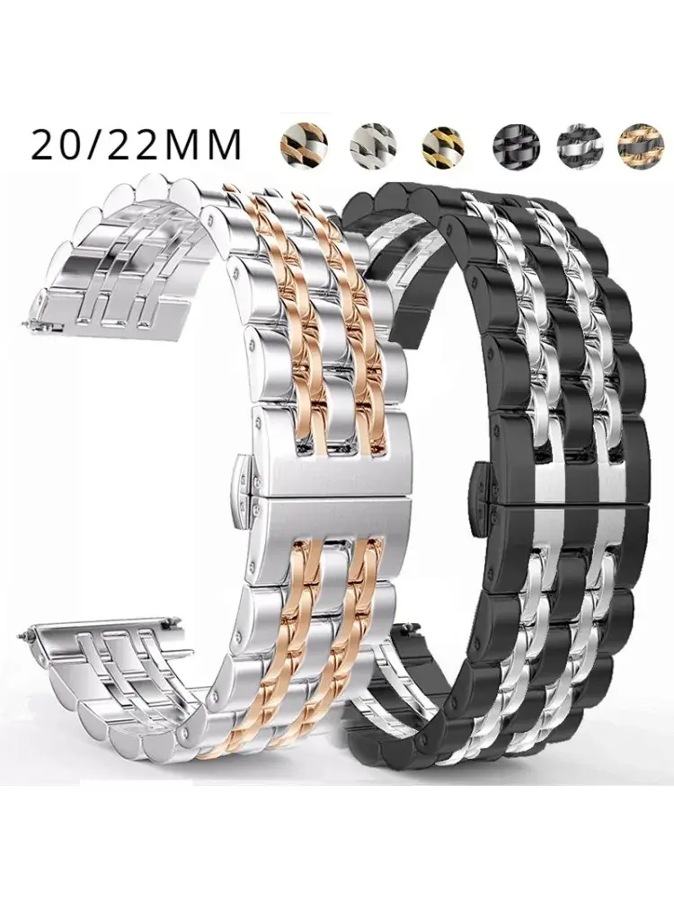 22mm 20mm Band for Samsung Galaxy Watch 3 4 5 45mm Gear S3 46mm 42mm Active2 40 44mm Stainless Steel Strap for Amazift BIP 2 GTR