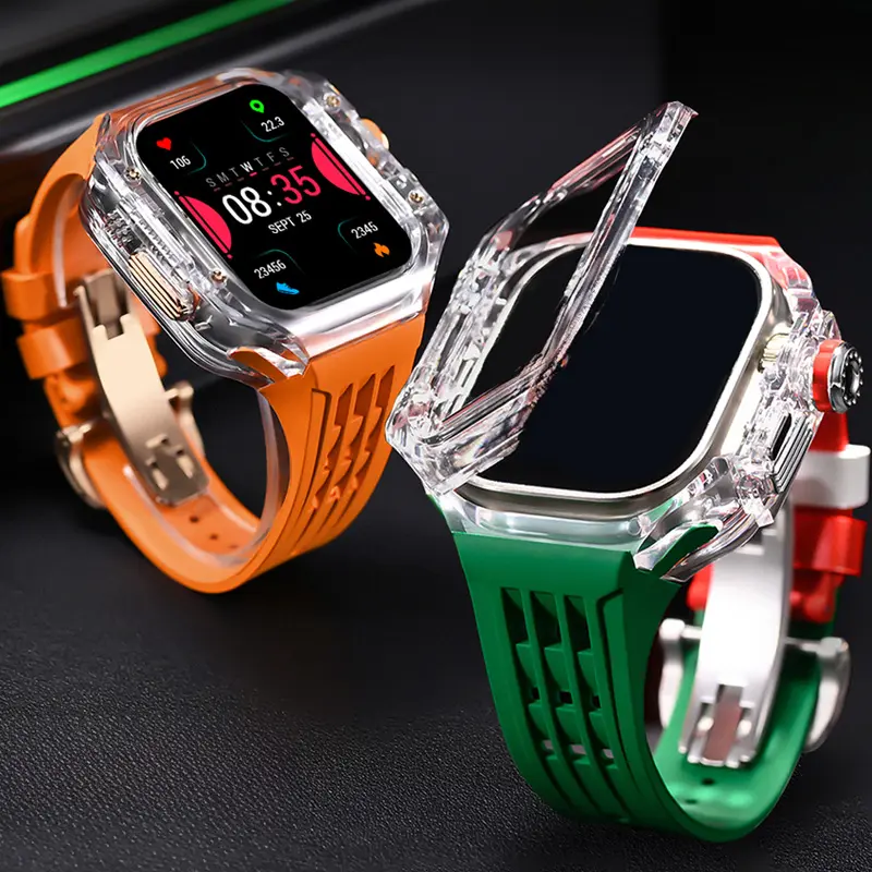 Luxury Modification Kit for Apple Watch Ultra 2 49mm Transparent Case Rubber Strap for IWatch Series Ultra Men Watch Accessories