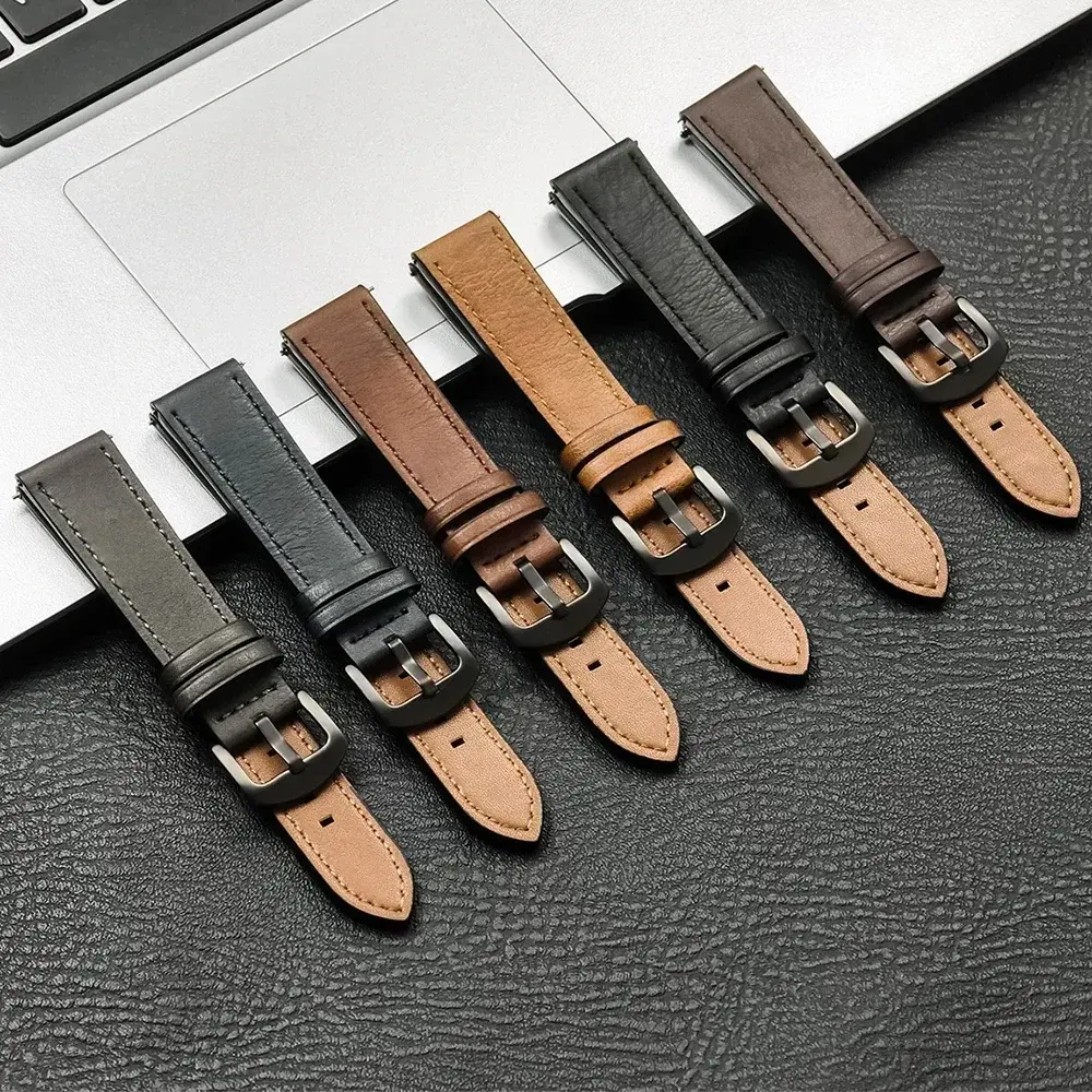 20mm 22mm Leather Strap for Samsung Galaxy Watch 7 6 5 4 40/44mm Classic Replacement Bracelet for Huawei Watch 5 4Pro GT4 5