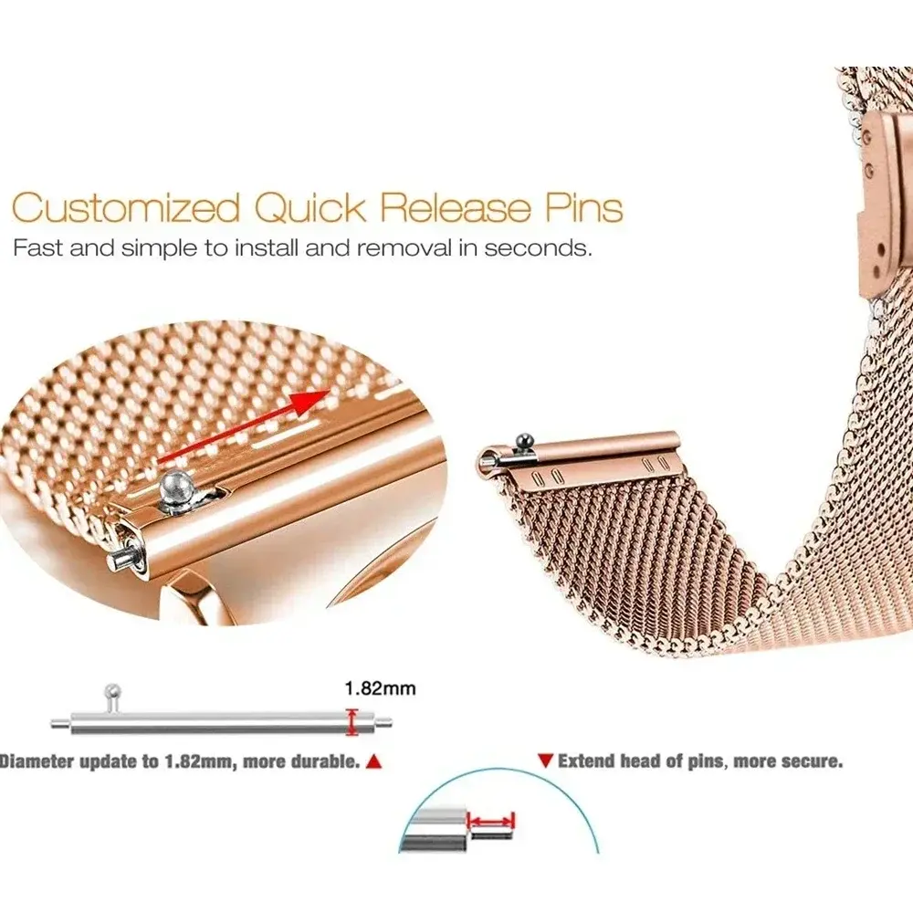0.6mm Thickness Milanese Mesh Stainless Steel Band Wriststrap 16mm 18mm 20mm 22mm Metal Straps for Samsung Galaxy Watch 7/6/5/4