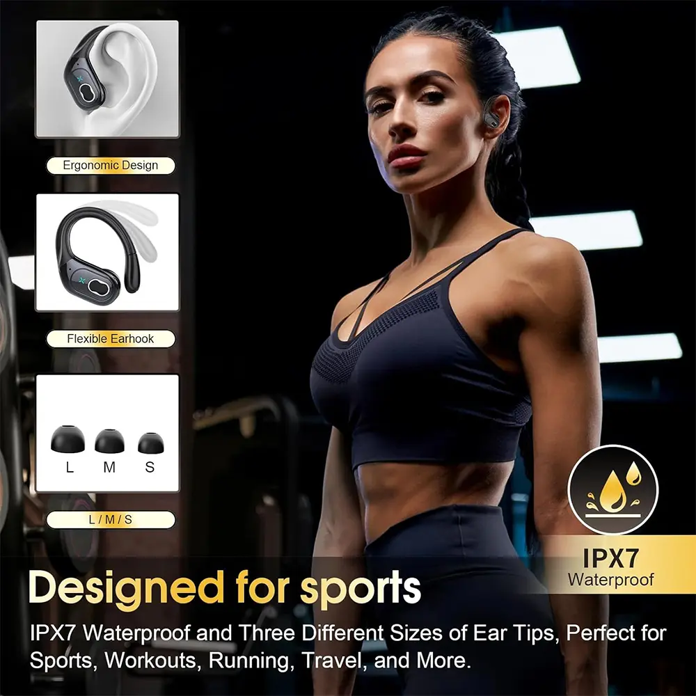 Ear Ganging Type Headset Men Women Waterproof HiFi Stereo Sound Blue Tooth Headphone Music Sports Earphone ENC Noise Cancelling