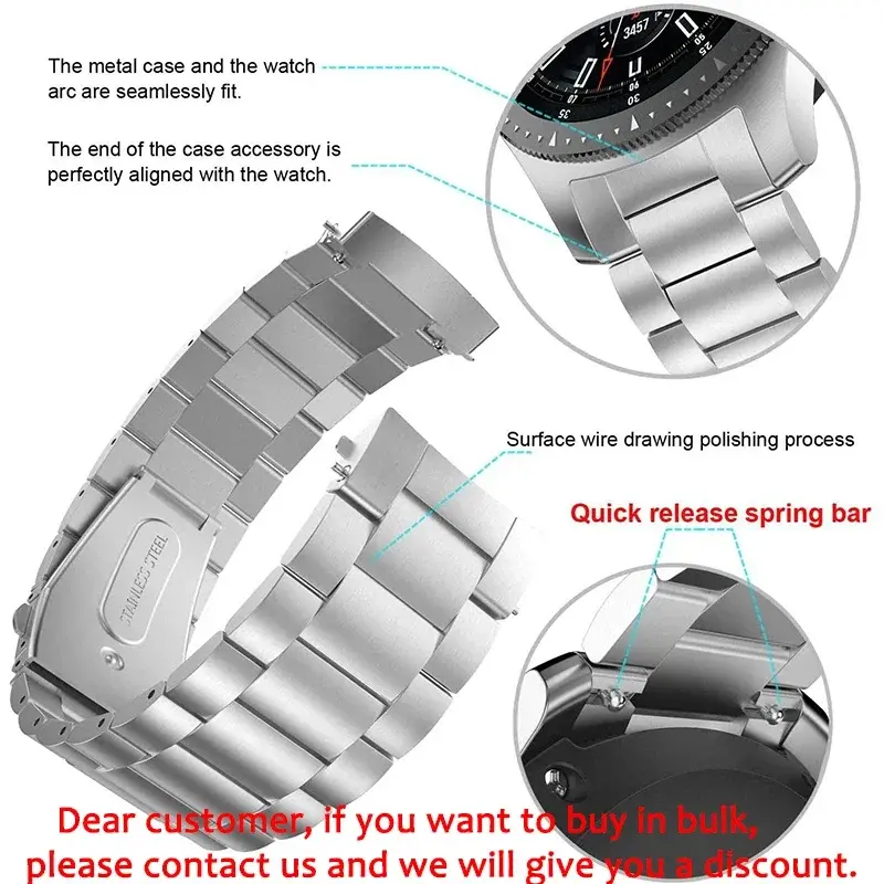 20mm 22mm Stainless Steel Strap for Samsung Galaxy Watch 7 6 5 4 5Pro 40/44mm 6 Classic 43mm 47mm Metal Band for Huawei GT5 4Pro
