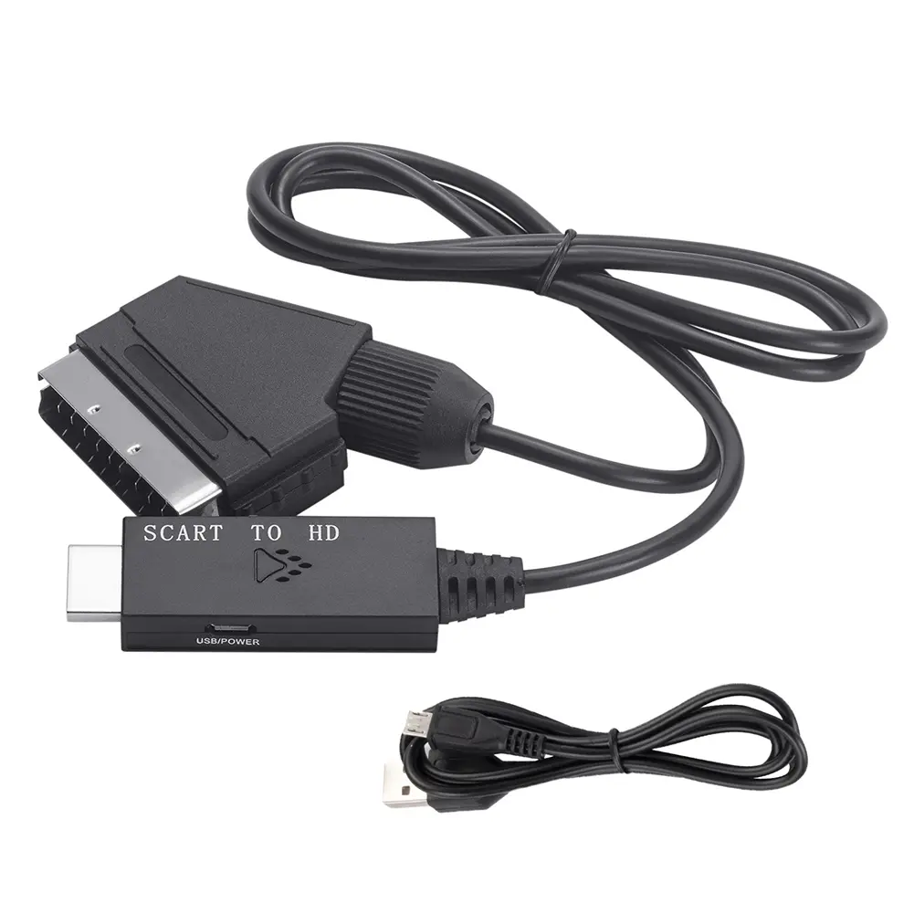 1m Switch Converter Scart To HDMI-compatible 1080P Video Audio Converter Adapter DC 5V Micro USB Cable Accessories for HDTV/DVD