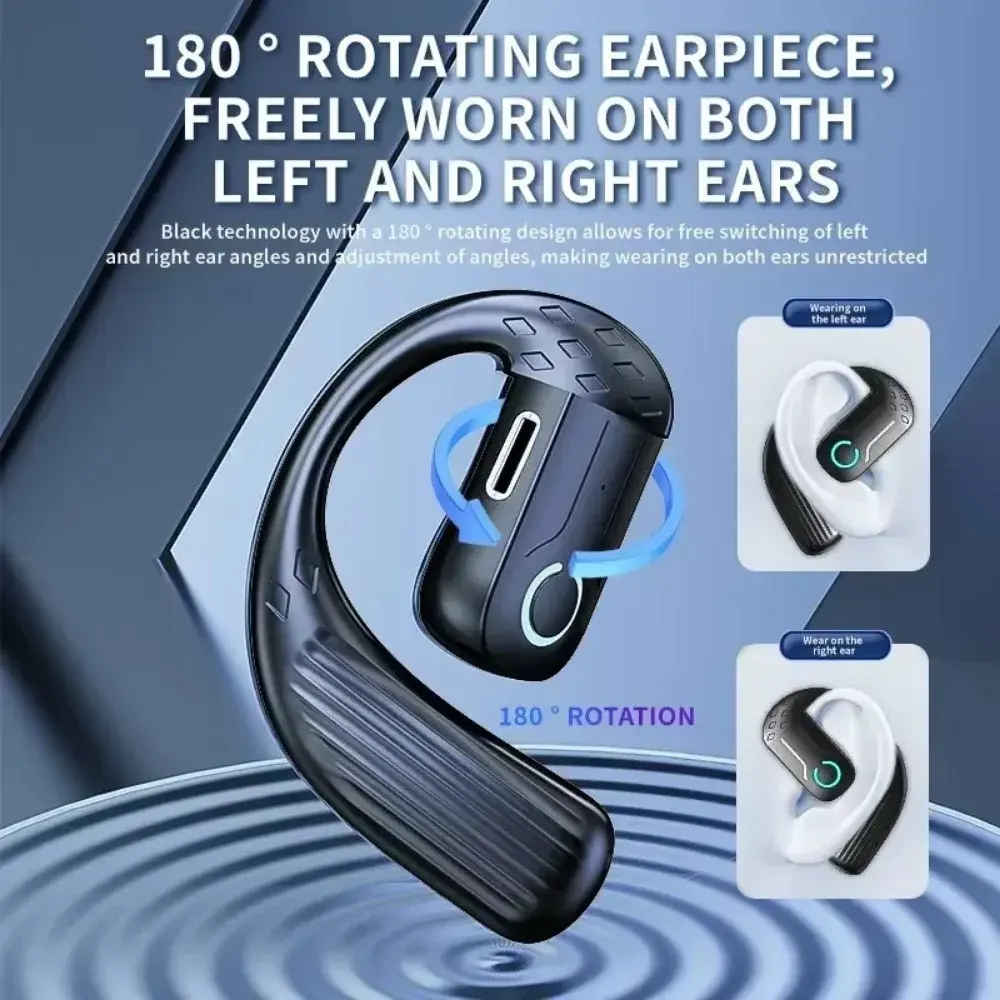 1pc Wireless Bluetooth Earphones BT5.4 Open Ear Headset 180° Rotation Ear Hook HIFI Stereo Headphones Open Single Touch control