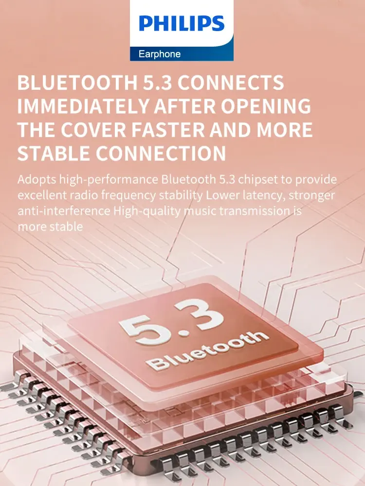 Philips TAT1209 Mini Earphone Wireless Bluetooth 5.3 Headphone HiFi Stereo HD Microphone Call Headset iPhone Android Universal