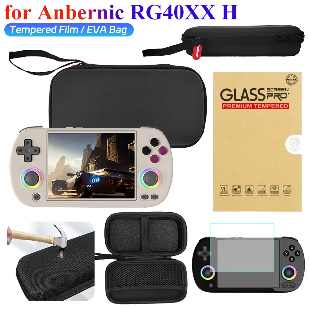 For Anbernic RG40XX H Game Console Screen Protector / EVA Hard Carrying Case 9H Anti-Scrach HD Tempered Glass Protective Film