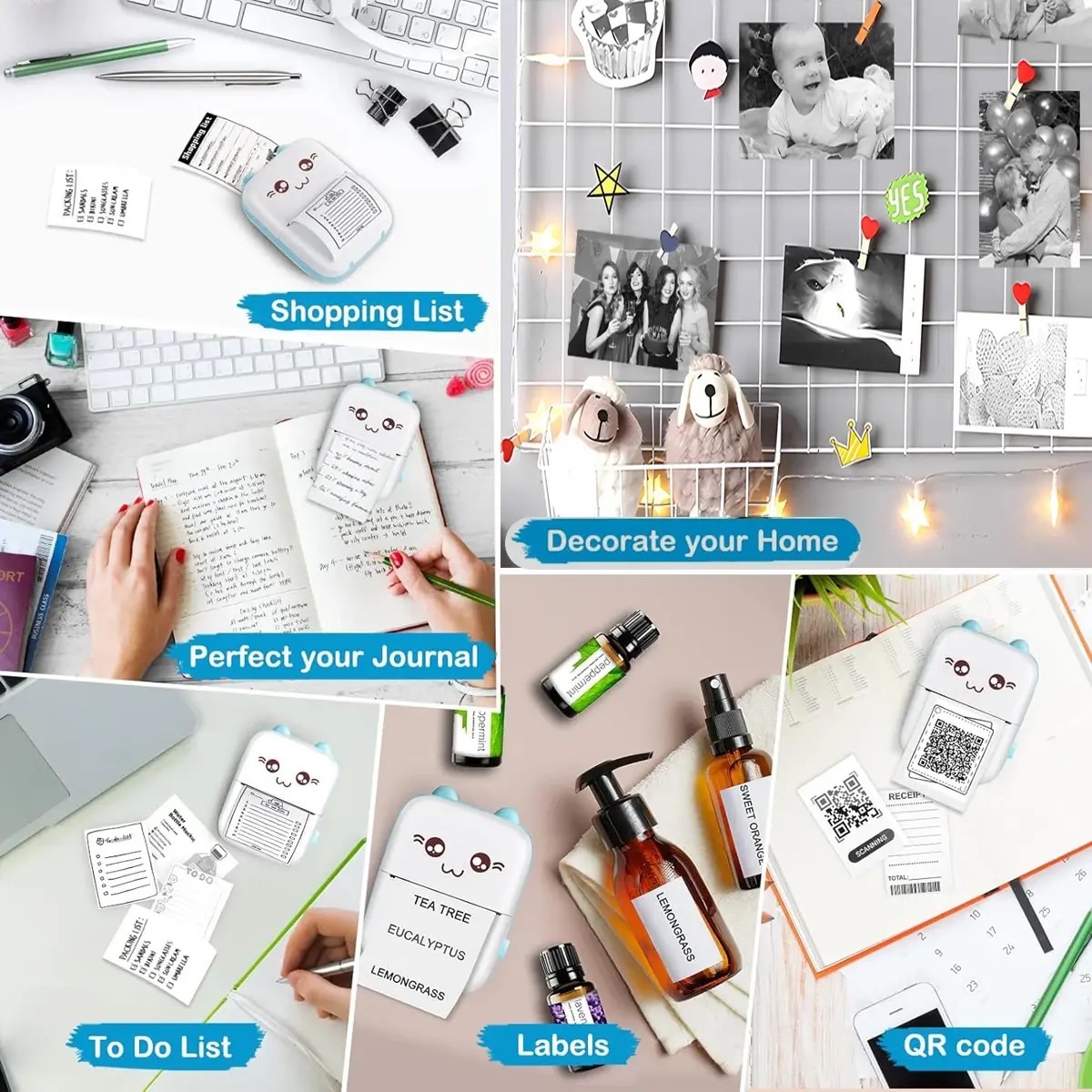 Mini Thermal Printer Wireless BT Label Photo Memo Wrong Question Printing Tag Bluetooth Printer USB Cable Portable