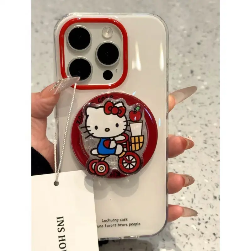 The phone case with the cute Hello Kitty magnetic stand is suitable for iPhone16 15 14 13 pro max Y2k
