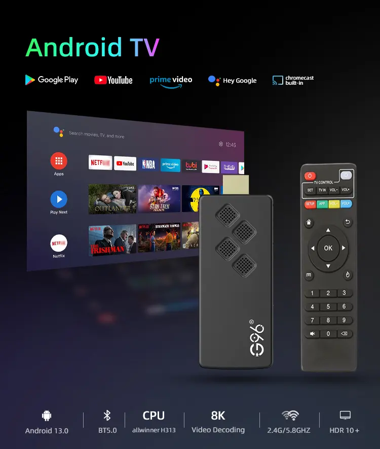 Global Version G96 TV Stick 8K Android13 Portable Streaming Media 2GB 16GB Multi Language TV Dongle Allwinner H313 Quad Core