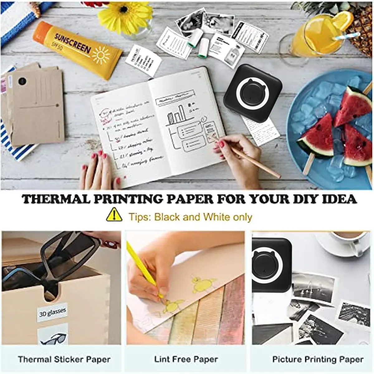 MINI Print Portable Thermal Printer Photo Pocket Thermal Label Printer 58mm Printing Wireless Bluetooth Android IOS