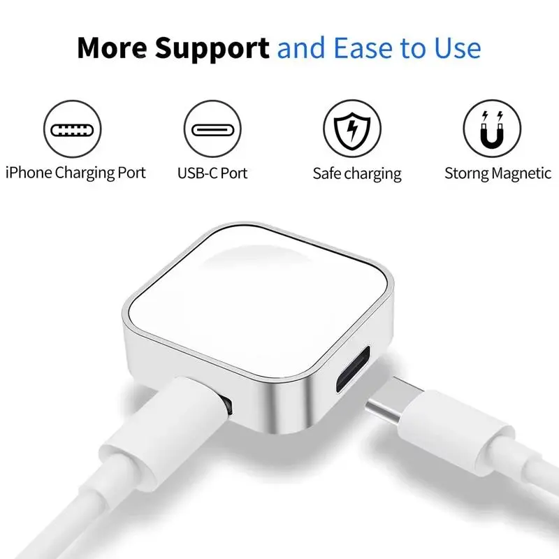 Portable Magnetic Watch Wireless Fast Charger for Apple Watch Series 10 9 8 7 se 6 5 4 3 2 Dual Port 8pin Type C Convert Charger