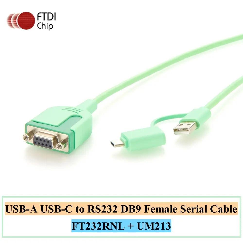 USB Type-A USB Type-C to RS232 Serial Adapter Cable with FTDI Chip, USB-A USB-C to RS232 DB9 Female Serial Port Converter Cable