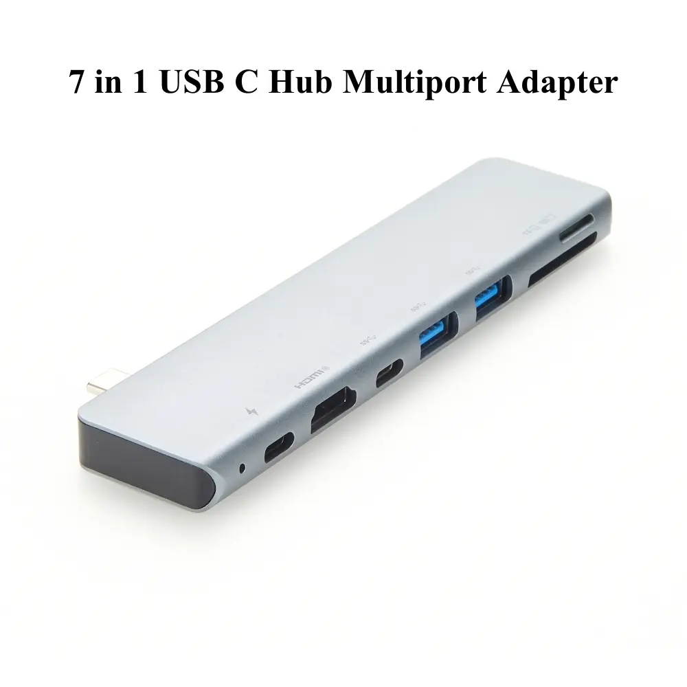 Plugable 7 in 1 USB C Hub Multiport Adapter USB Type C hub with 4K@30Hz HD USB C Dongle for MacBook Windows Type C Laptops