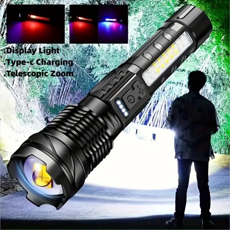 2025 Super Powerful Flashlight Rejected Torch Light High Power Strong LED White Flash Light Tactical Lantern with Charging Cable