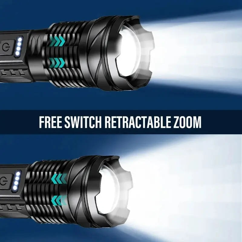 2025 Super Powerful Flashlight Rejected Torch Light High Power Strong LED White Flash Light Tactical Lantern with Charging Cable