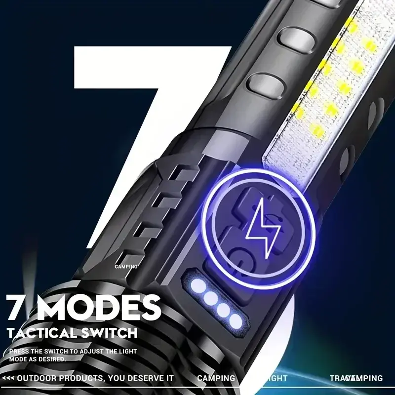 2025 Super Powerful Flashlight Rejected Torch Light High Power Strong LED White Flash Light Tactical Lantern with Charging Cable