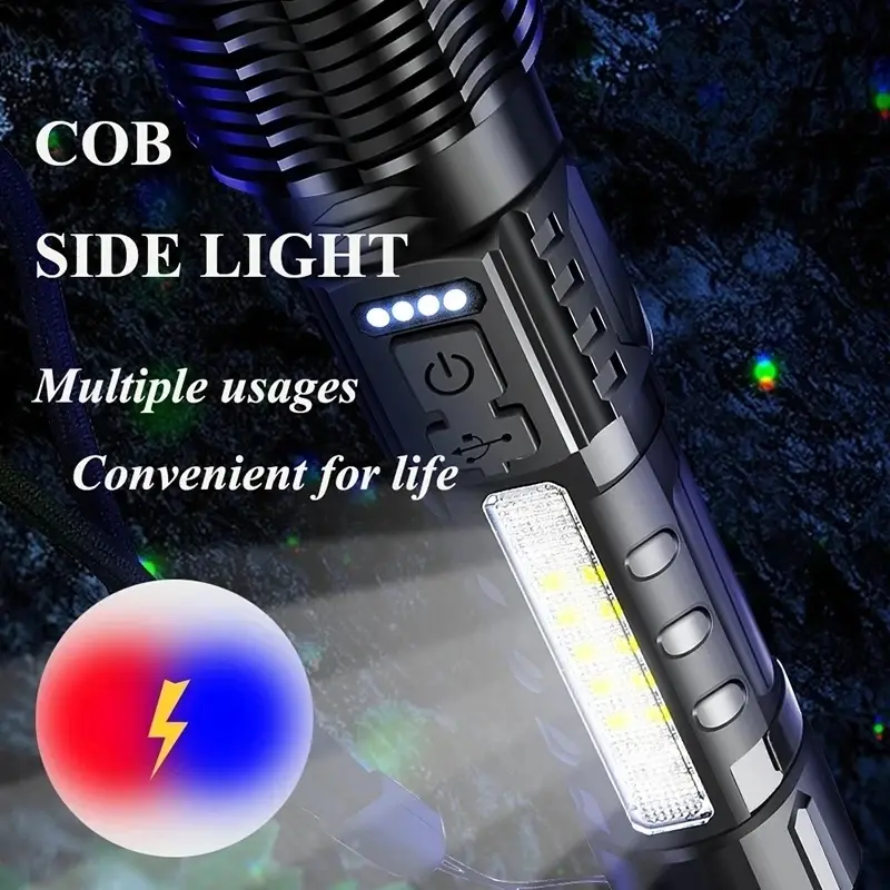 2025 Super Powerful Flashlight Rejected Torch Light High Power Strong LED White Flash Light Tactical Lantern with Charging Cable