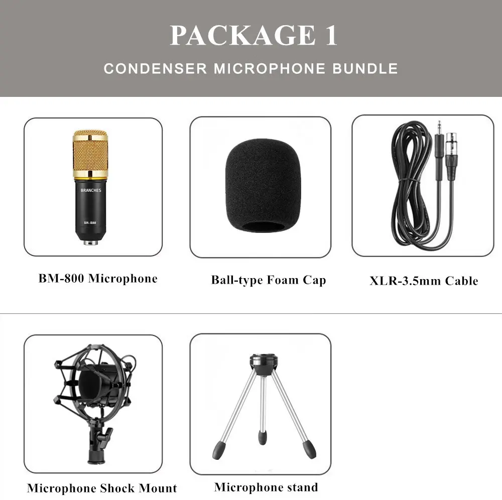 New BM-800 Condenser Microphone Karaoke Studio Live Streaming KTV Mic For Radio Braodcasting Singing Recording Computer Webcast