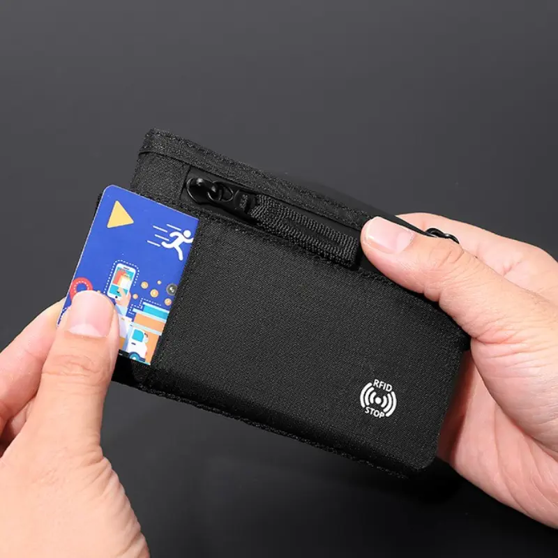 Rfid Credit Card Holder Men Wallets Luxury Nylon Slim Wallet Zipper Key Card Case Male Tactical Purse Coin Purse With Carabiner