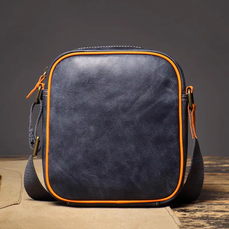 Vintage Men's Bag Genuine Leather Men's Shoulder Bag Casual Minimalist Crossbody Bag 7.9-inch iPad Bag Leathfocus
