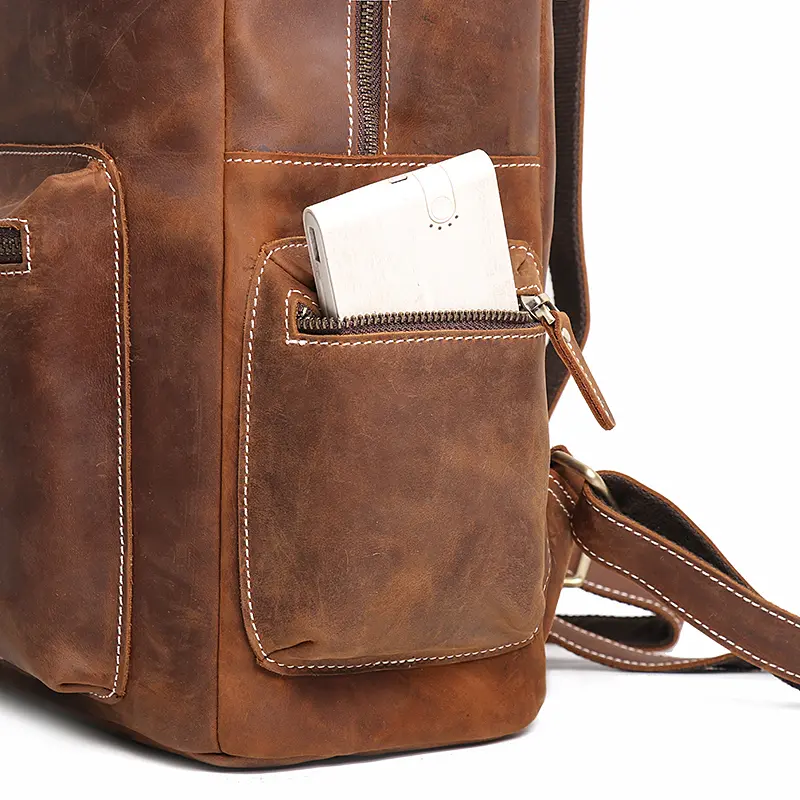 Vintage Men's Crazy Horse Leather Backpack Business Man High Quality Travel Backpack Real Leather Laptop Bag School satchel Bags