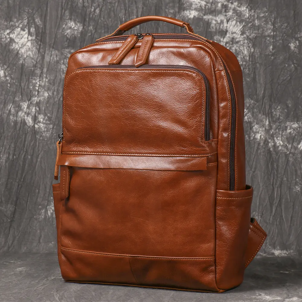 Men's Backpack Natural Head Layer Cowhide Vintage Crossbody Women's Outdoor Travel Backpack 15 inch Laptop Bag Leathfocus