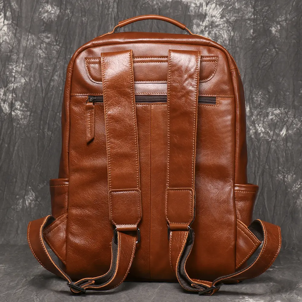 Men's Backpack Natural Head Layer Cowhide Vintage Crossbody Women's Outdoor Travel Backpack 15 inch Laptop Bag Leathfocus