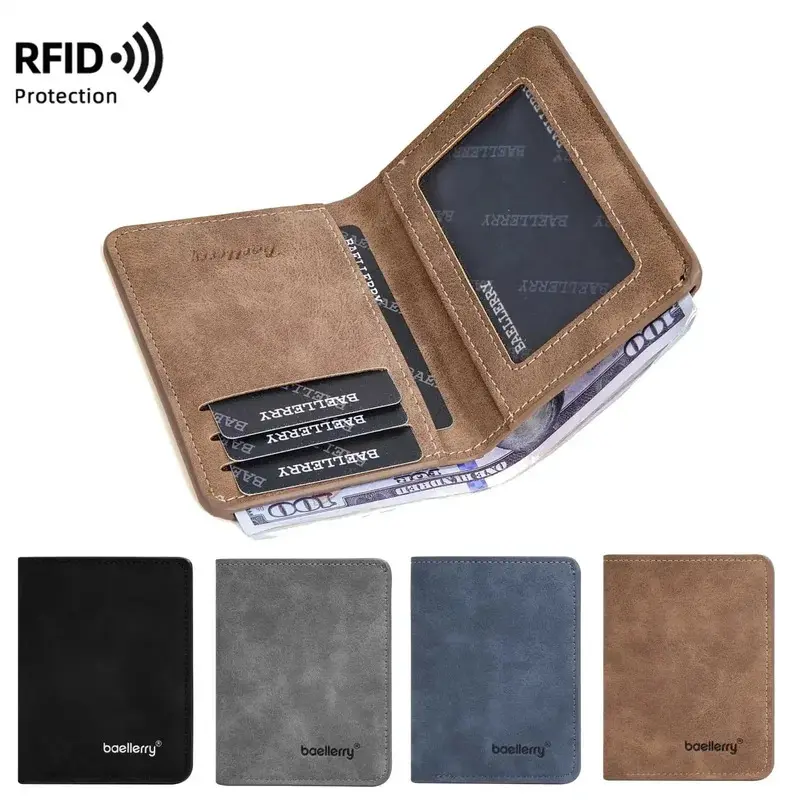 Thin matte leather multifunctional double fold men's short wallet card, driver's license card holder, casual