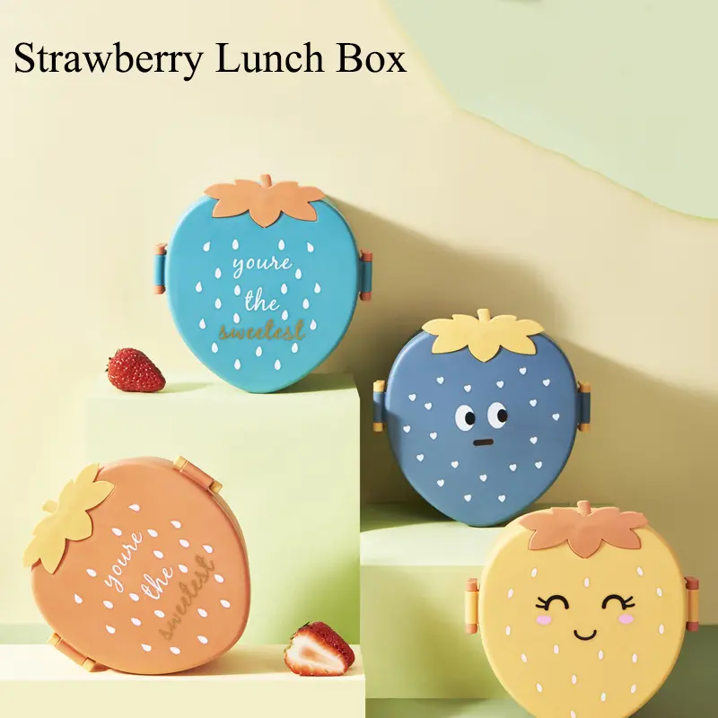 500ml Strawberry Shape Lunch Box,2 Layer Food Fruit Storage Bento Boxs Red Pink Microwave Tableware Kid Cute School Bowl