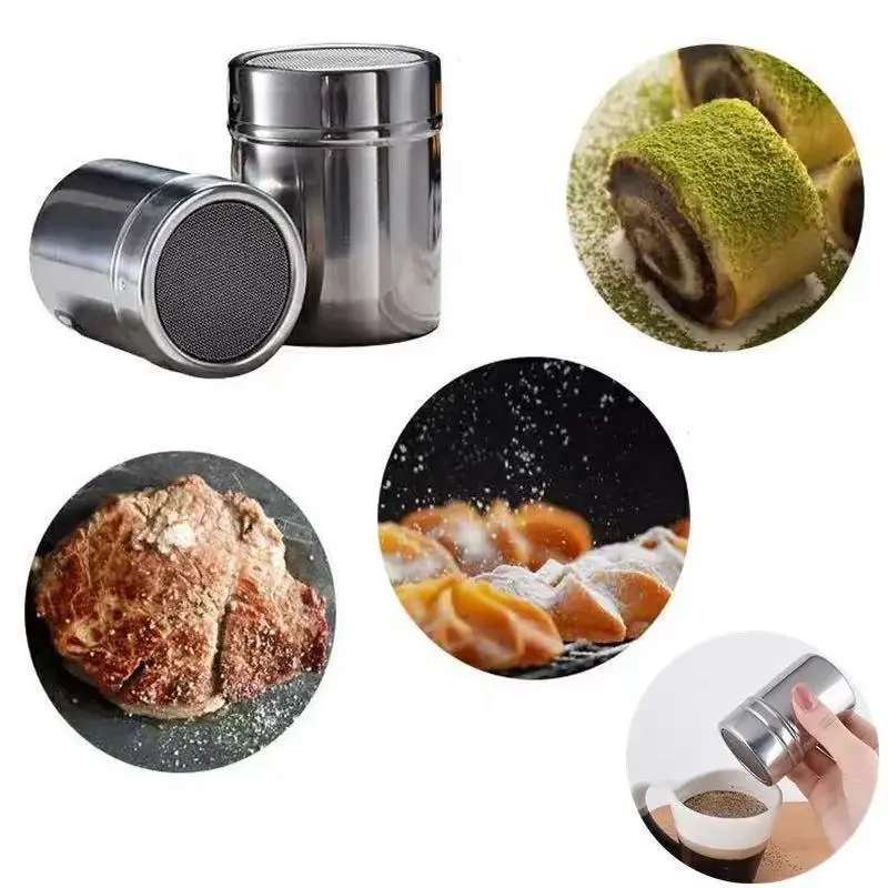 1pc Stainless Steel Chocolate Shaker Cocoa Flour Coffee Sifter 16Pcs Coffee Stencils Template Strew Pad Duster Spray Tools