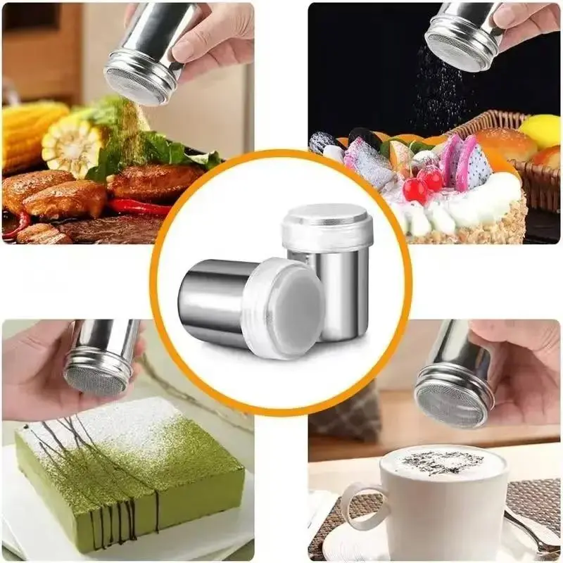 1pc Stainless Steel Chocolate Shaker Cocoa Flour Coffee Sifter 16Pcs Coffee Stencils Template Strew Pad Duster Spray Tools