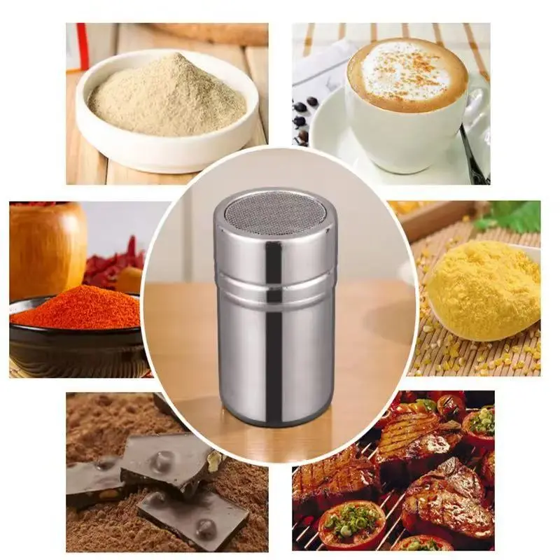 1pc Stainless Steel Chocolate Shaker Cocoa Flour Coffee Sifter 16Pcs Coffee Stencils Template Strew Pad Duster Spray Tools