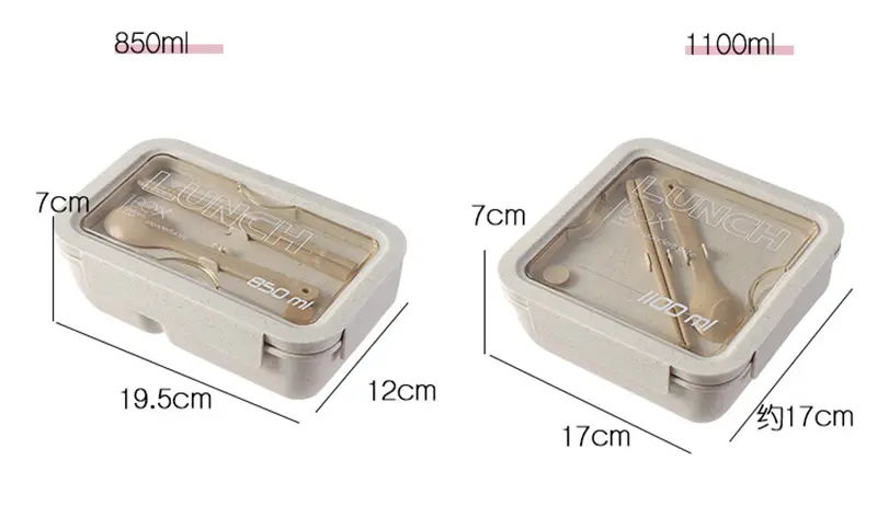 Microwave Lunch Box Eco-Friendly BPA Free Wheat Straw Bento Box with Chopsticks Kitchen Food Container Soup Can with Spoon