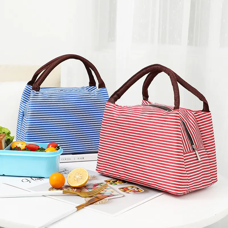 Stripes Lunch Bag For Women Isothermal Bag Packaged Food Thermal Bags Thermo Pouch Kids Lunch Bag Refrigerator Bag