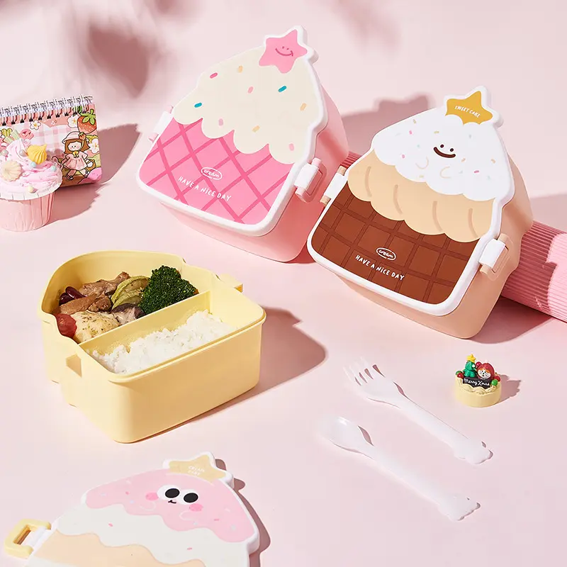 Lovely Bento Box Children Adult Lunch Box with 2 Compartments Leak-Proof Lunchbox Bento Box for Dining Out Work School