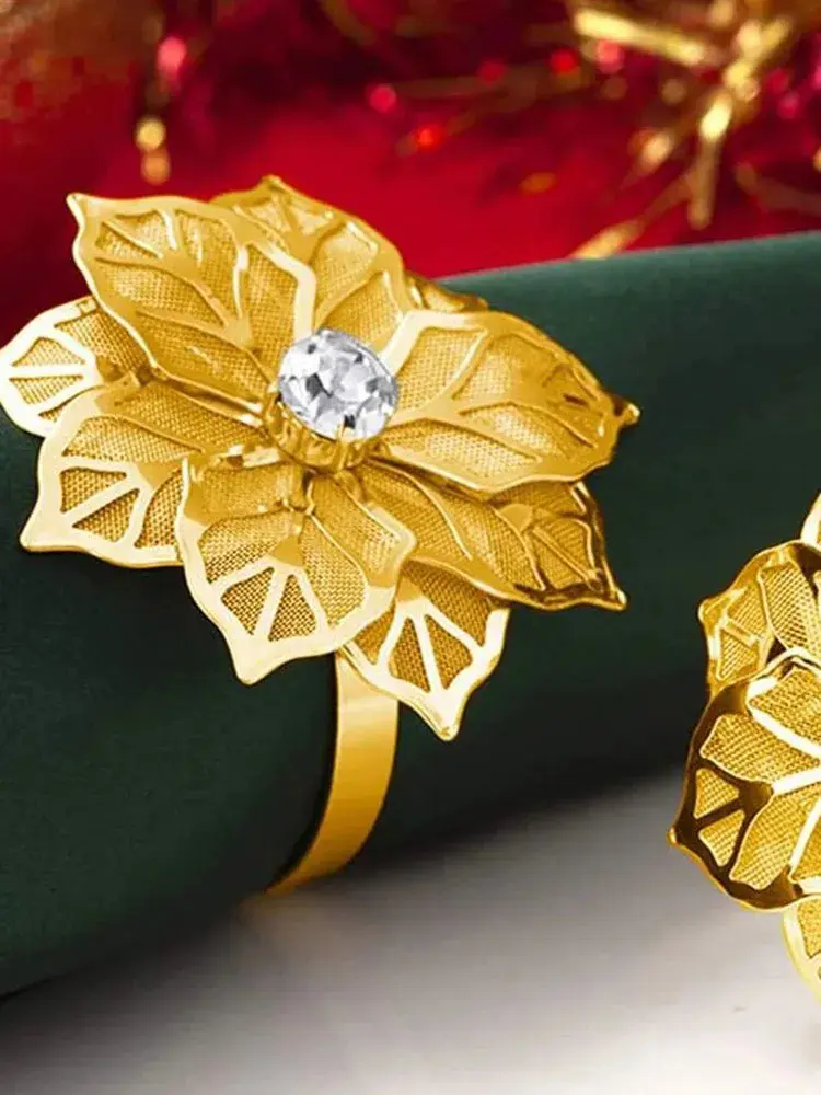 6Pcs Rose Flower Napkin Holder Floral Rhinestone Napkins Rings for Wedding Mother's Day Party Dinner Table Decor Party Supplies