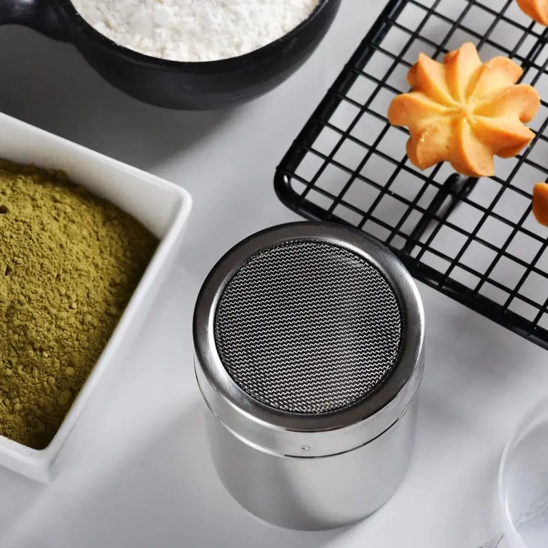 Stainless Steel Chocolate Shaker Cocoa Flour Coffee Sifter 16Pcs Coffee Stencils Template Strew Pad Duster Spray Tools