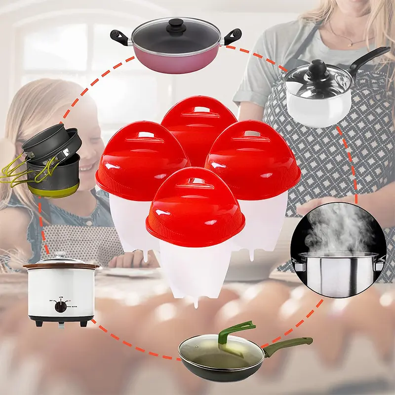 3/6pcs BPA Free Silicone Egg Boiler Steamer Non-stick Silicone Egg Cook Cups Fast Egg Poacher for Breakfast Kitchen Cooking Tool