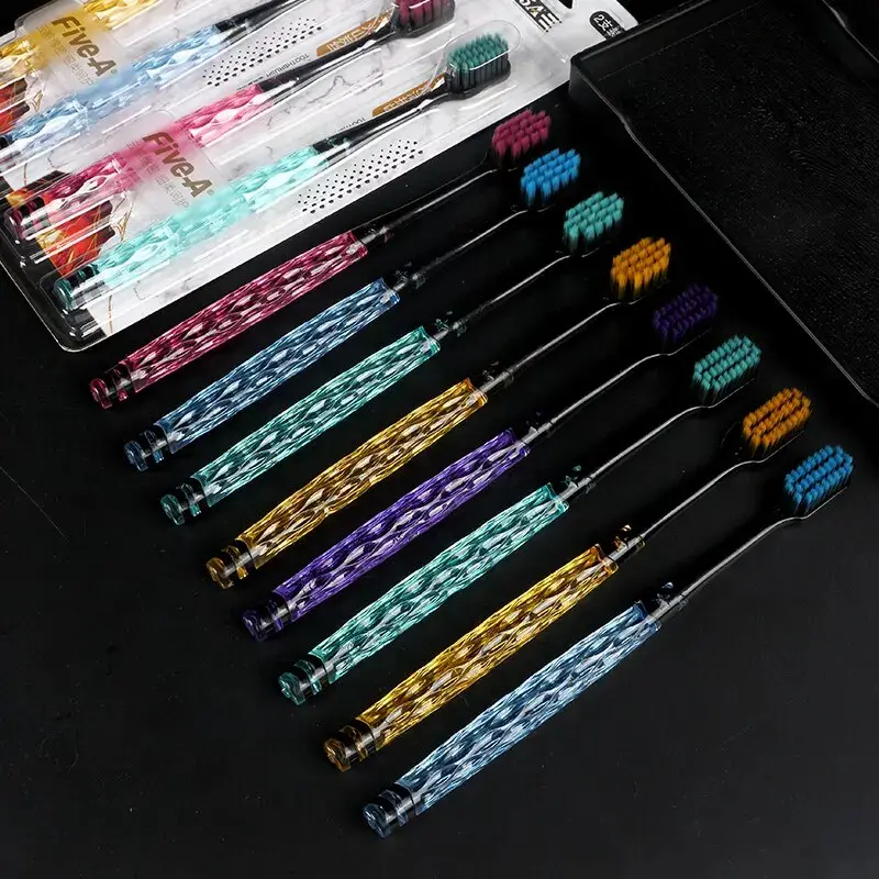 8 Pcs/set of Volcanic Charcoal Brush Silk Soft Bristle Toothbrush, High-end MEN'S AND WOMEN'S Lovers' Adult Toothbrush