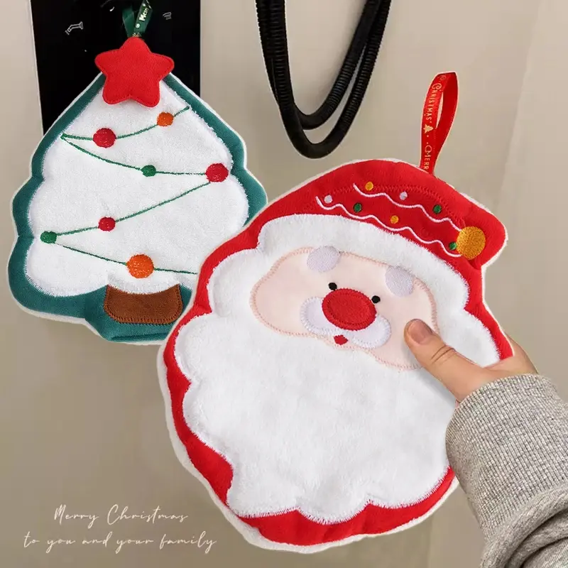 Soft Hand Towel Hanging Kids Towel Christmas Decor Double-thickness Absorbent Kitchen Hand Towels Hanging Cleaning Rags