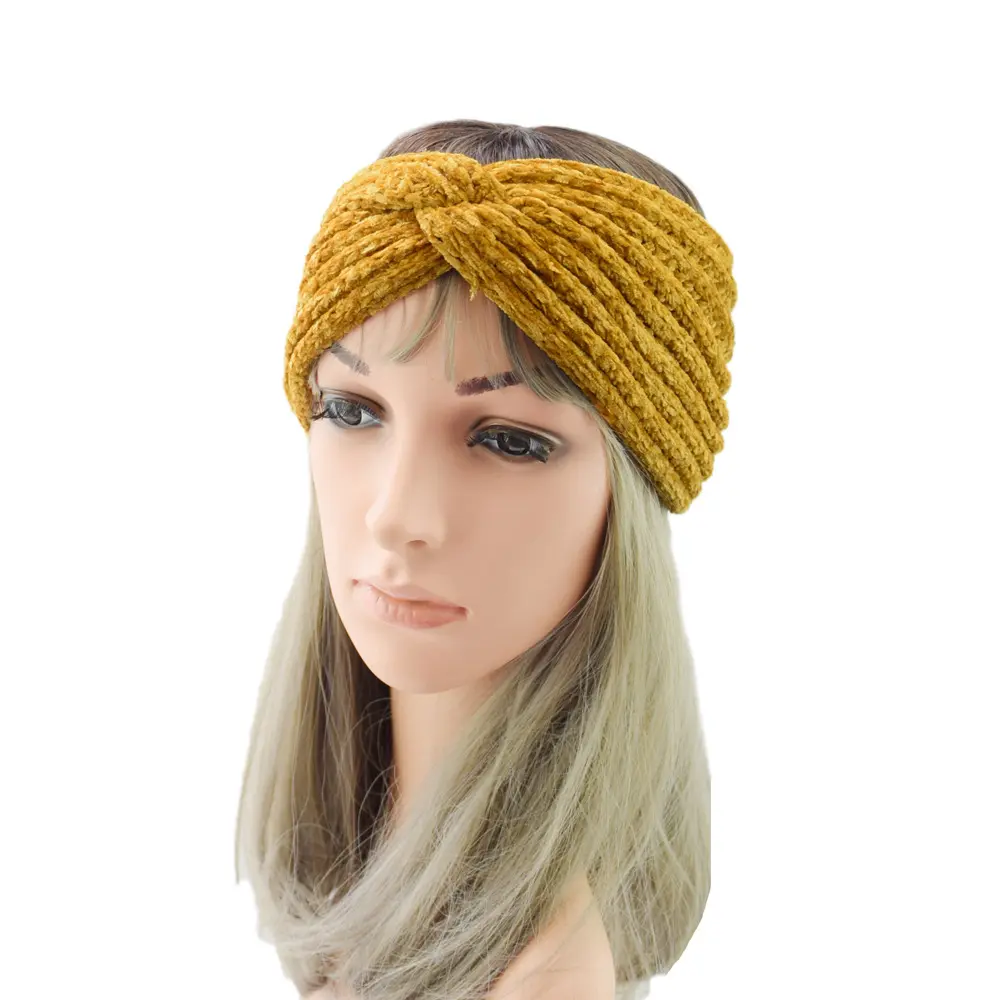 Windproof Going Out New Winter Solid Woolen Hairband Women'S Warm Wide Edge Cross Knitted Headband Hairband Accessories