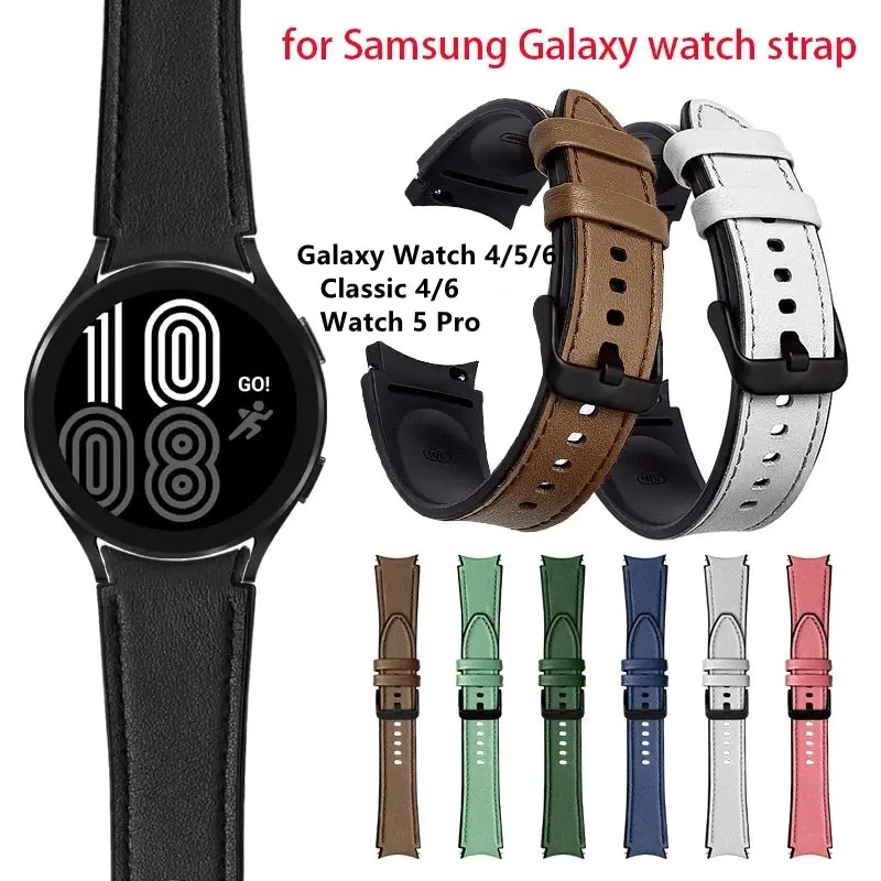 Leather+Silicone Replacement Strap for Samsung Galaxy Watch4 6 5 Pro 40mm 44mm Band Watch 6 4 Classic 47 43mm 46mm Bracelet Belt