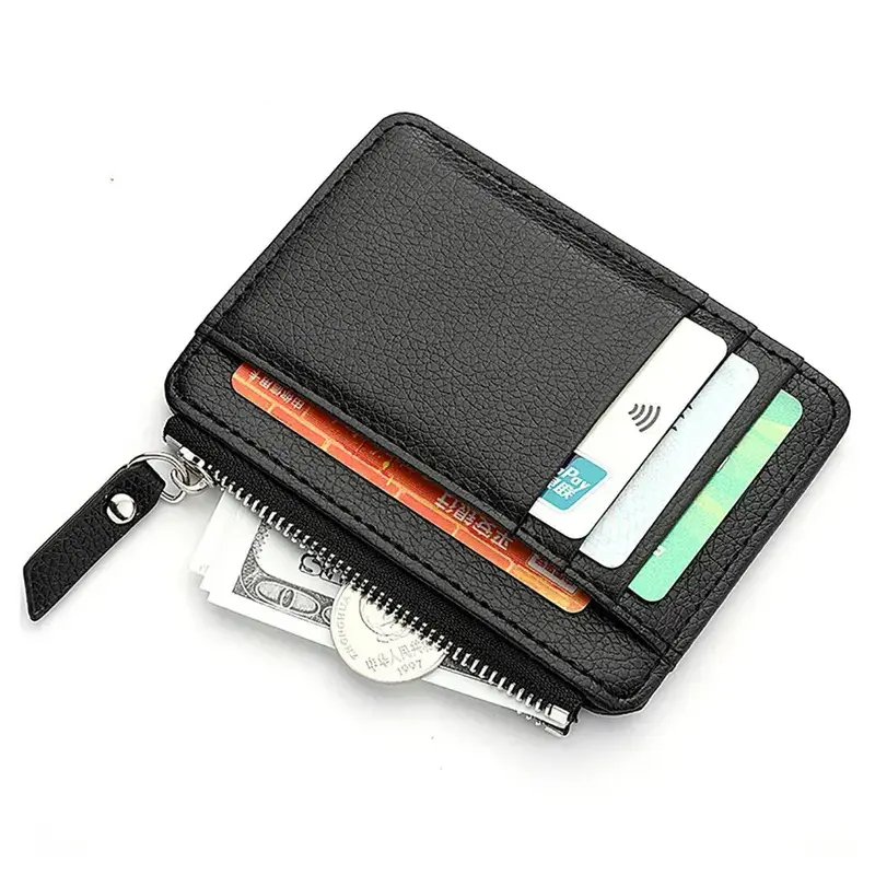 Mini wallet, credit card wallet, ID card holder, men's small wallet for easy carrying, thin sleeve zipper, coin wallet