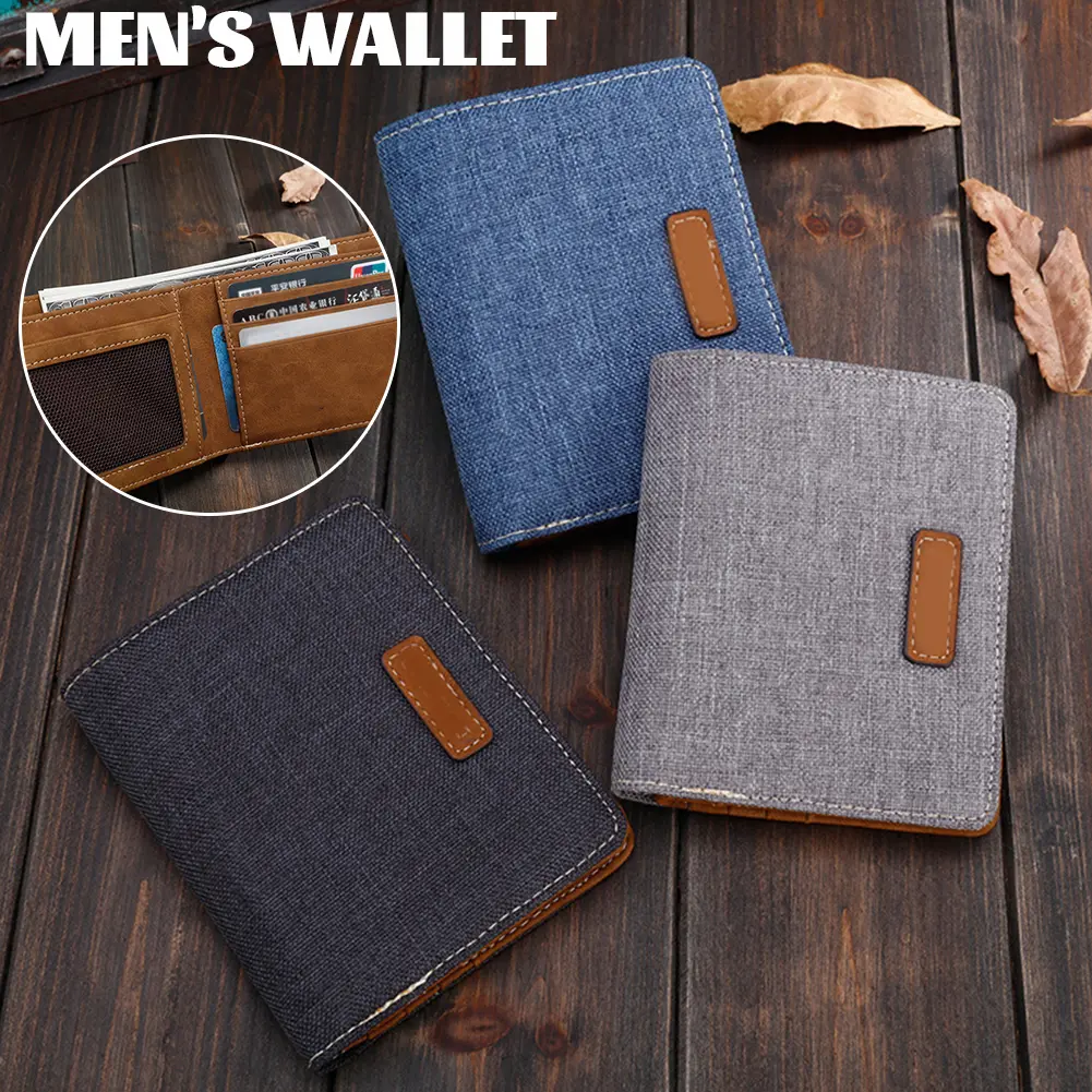 Men's Short Wallet Cowboy Canvas Business Male Super Thin Small Money Vintage Korean Version Citrill Tide Wholesale Solid Color